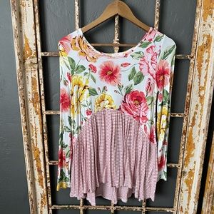 ODDY Long Sleeve Mixed Media Top Small